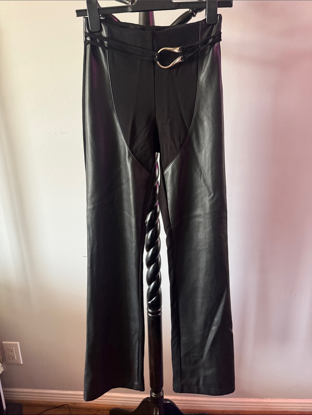 I am Gia Faux Leather Trousers with Waist Buckle 7.1M